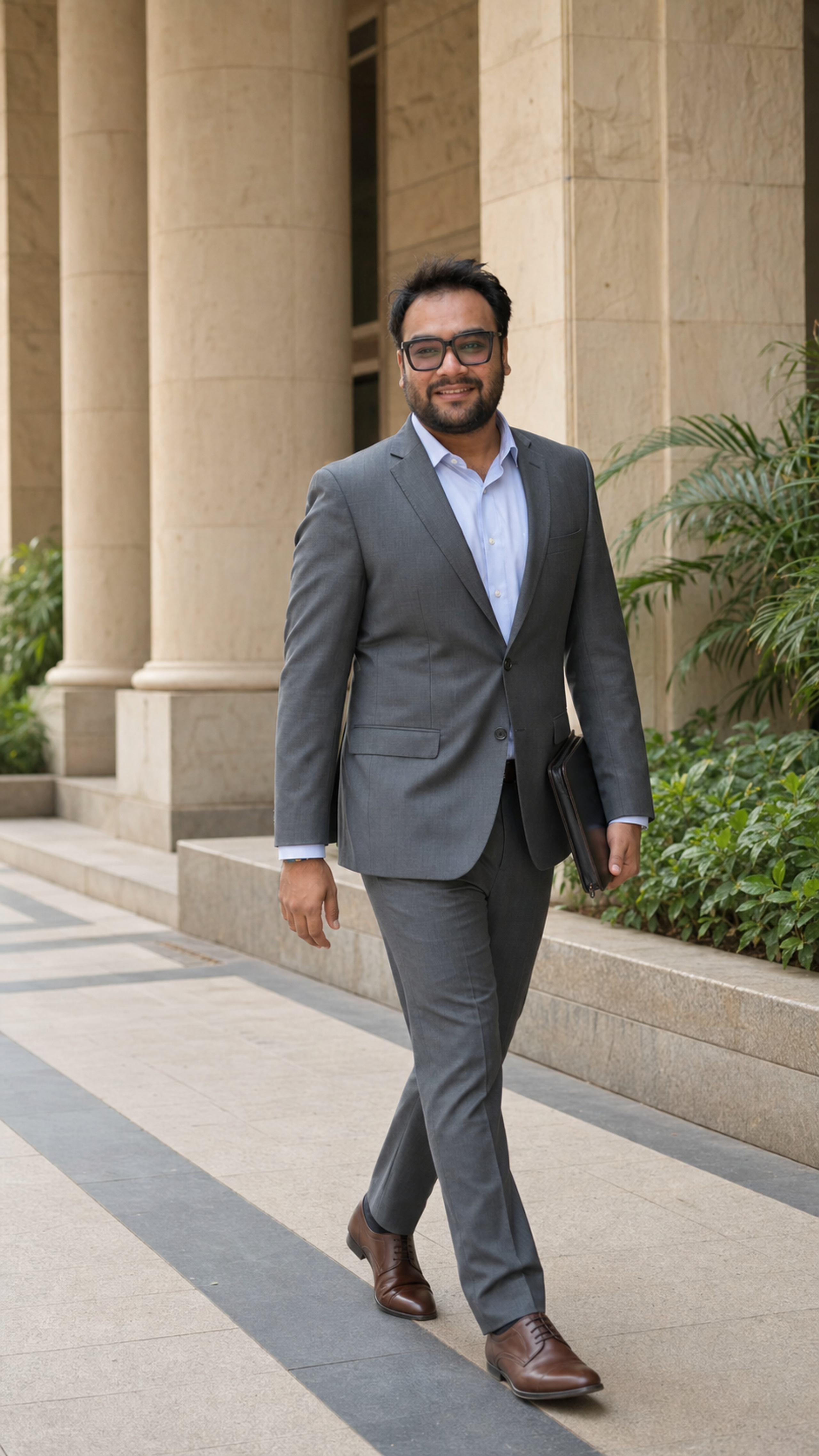 Tirth Inamdar walking outside a civic building
