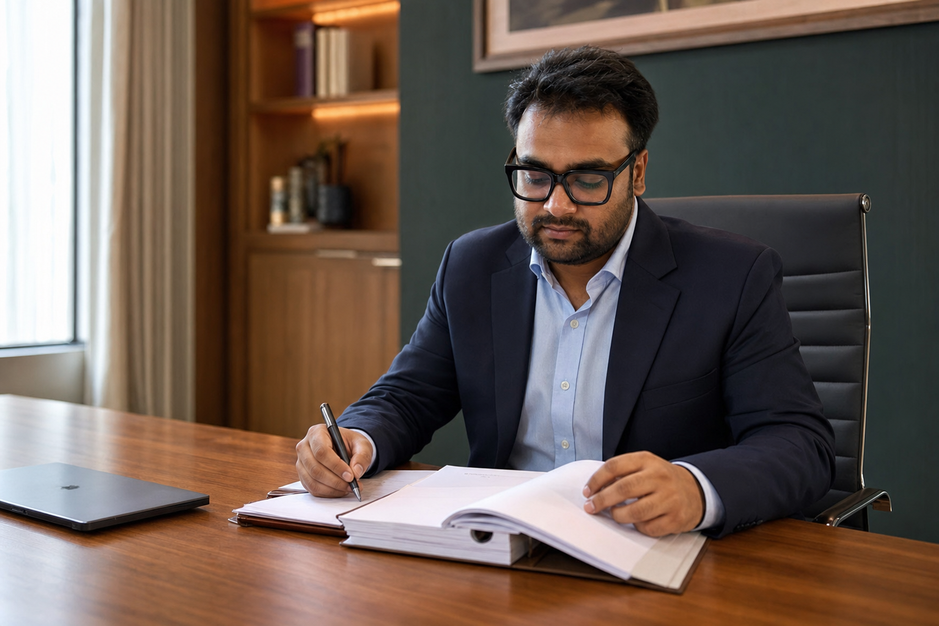 Tirth Inamdar reviewing a legal file