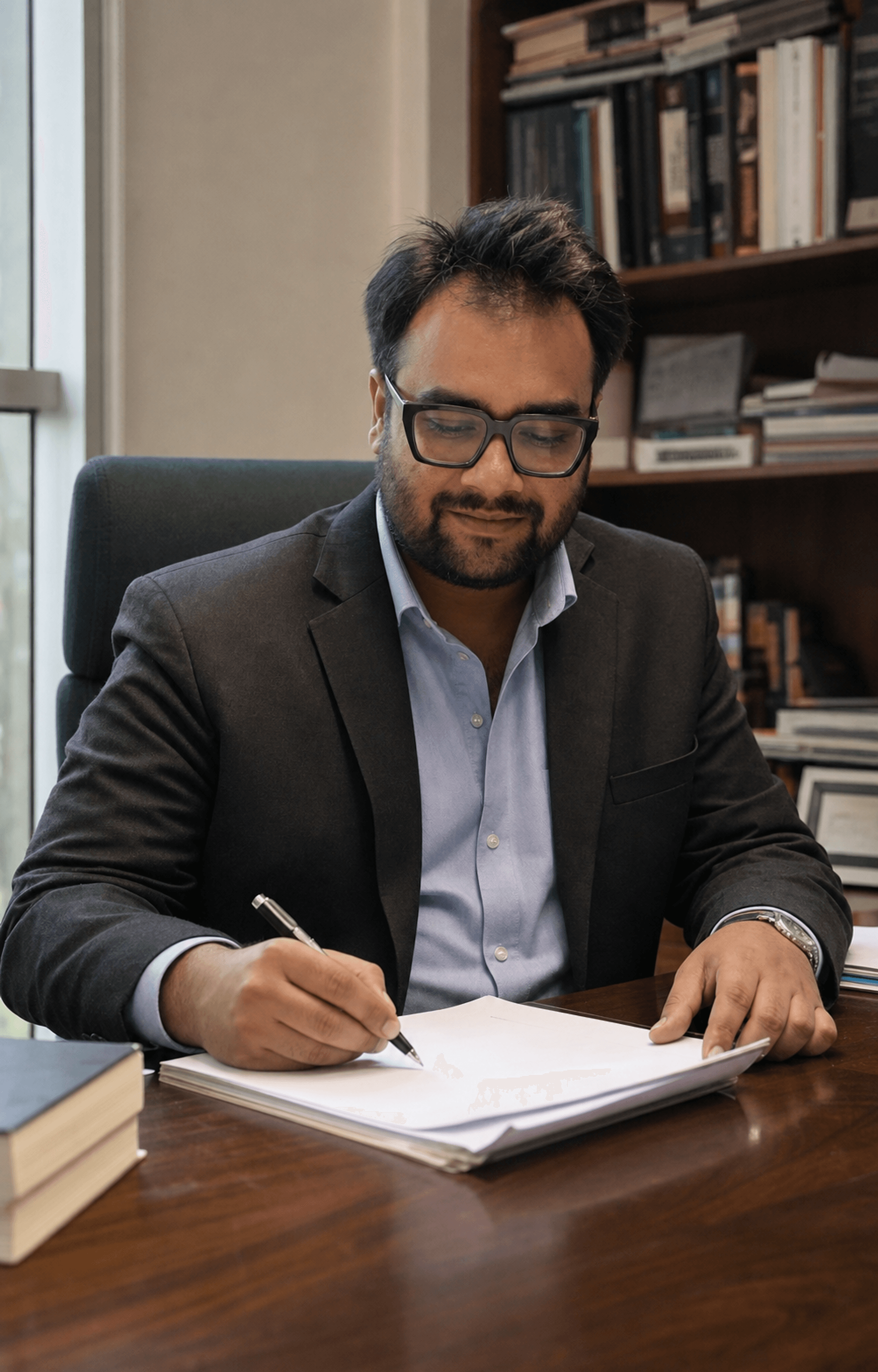 Tirth Inamdar reviewing legal documents