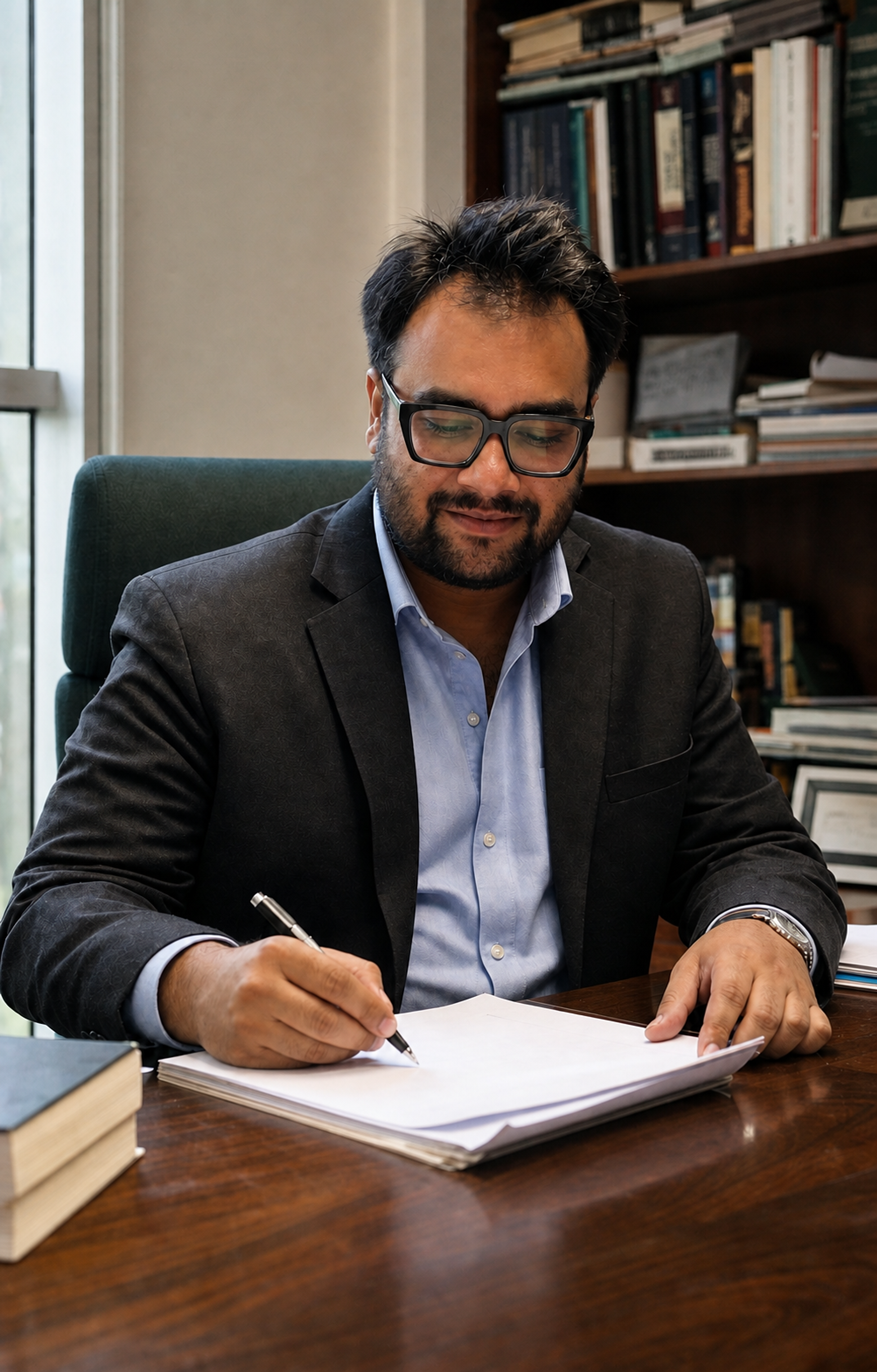 Tirth Inamdar reviewing legal documents